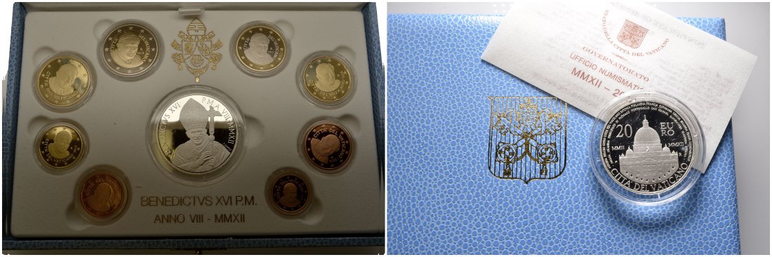 PEUS 8600 Vatikan 24,05 g Feinsilber. Verpackung, Etui und Zertifikat.. KMS (9 Münzen) 2012 Proof (in Kapsel)