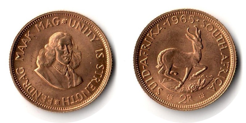 Süd Afrika MM-Frankfurt Feingewicht: 7,32g Gold 2 Rand 1965 ss