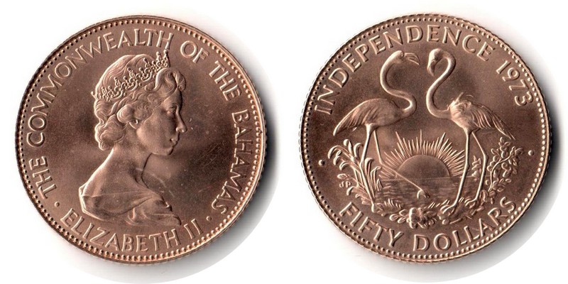 Bahamas MM-Frankfurt  Feingewicht: 7,82g Gold 50 Dollar 1973 vorzüglich