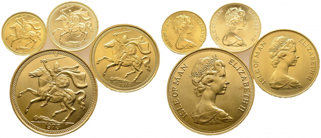 PEUS 8545 Isle of Man Insg. 61,75 g Feingold. Gepanzerter Ritter Pound Set GOLD (4 Münzen) 1973 Uncirculated