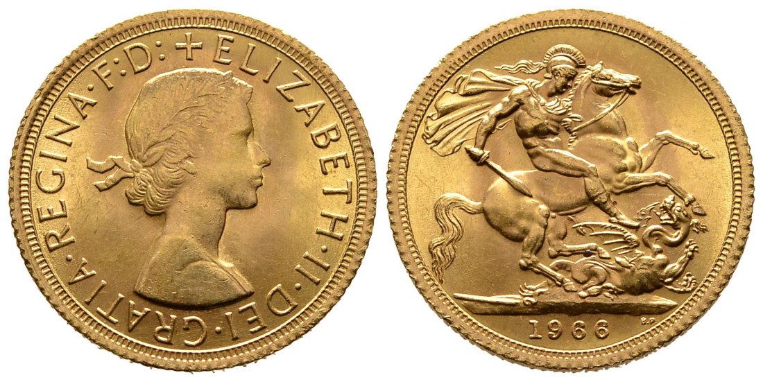 PEUS 8550 Grossbritannien 7,32 g Feingold. Elizabeth II. (1952 - heute) Sovereign GOLD 1966 Vorzüglich