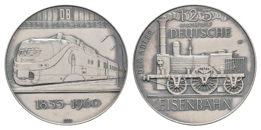  125 Jahre Deutsche Eisenbahn; Medaille 1960, versilbert; 19,73 g, Ø 40 mm   