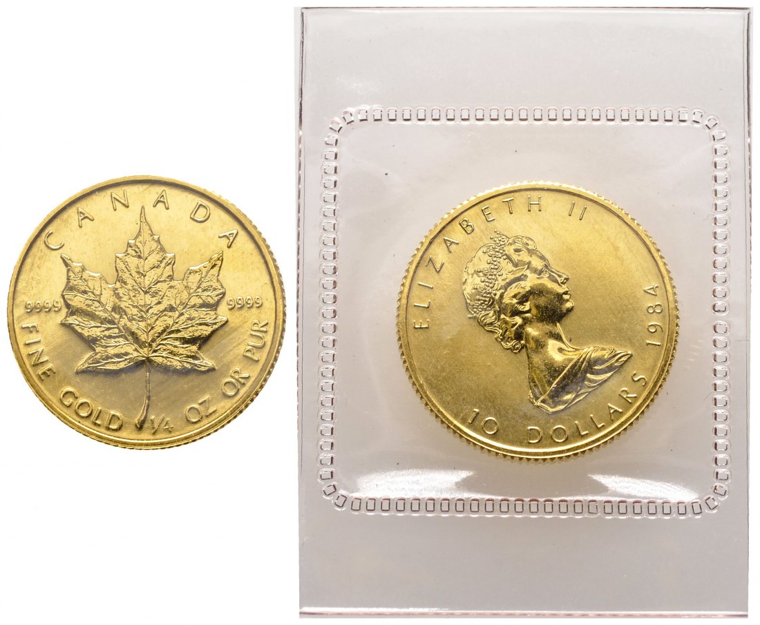 PEUS 8557 Kanada 7,78 g Feingold. Maple Leaf 10 Dollars GOLD 1/4 Unze 1984 Uncirculated (eingeschweißt)