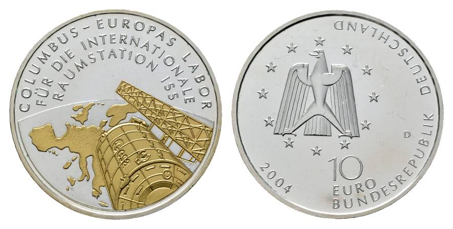  10 Euro 2004 Gedenkmünze teilvergoldet; Ag 0,925; 18 g, Ø 32,5 mm   