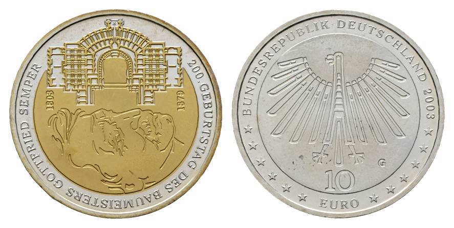  10 Euro 2003 Gedenkmünze teilvergoldet; Ag 0,925; 18 g, Ø 32,5 mm   
