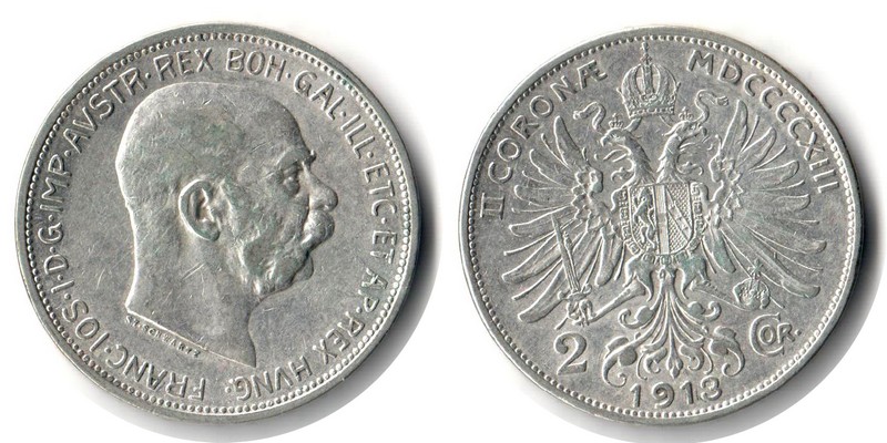  Österreich  2 Kronen  1913  FM-Frankfurt Feingewicht: 8,35g  Silber sehr schön   