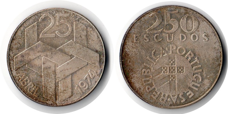  Portugal  250 Escudos  1976  FM-Frankfurt  Feingewicht: 17g Silber  sehr schön   