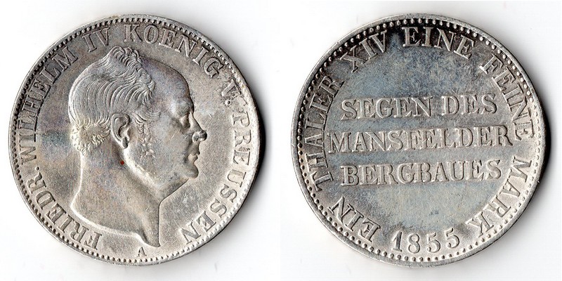  Preussen  Ausbeutetaler 1855  FM-Frankfurt Feingewicht: 16,7g Silber sehr schön   