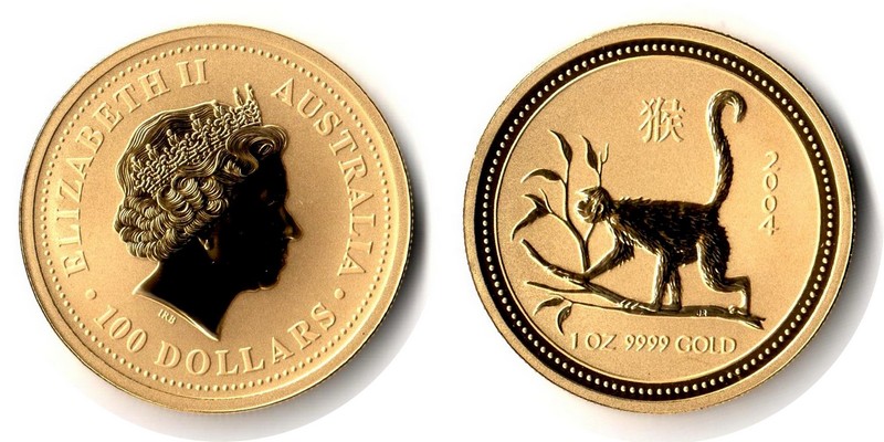 Australien MM-Frankfurt Feingewicht: 31,1g Gold 100 Dollar 2004 stempelglanz