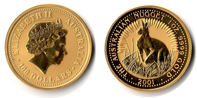 Australien MM-Frankfurt Feingewicht: 31,1g Gold 100 Dollar (Kangaroo) 2001 stempelglanz