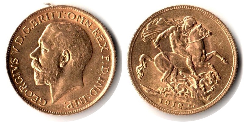 Grossbritannien MM-Frankfurt Feingewicht: 7,32g Gold Sovereign 1912 sehr schön /vorzüglich