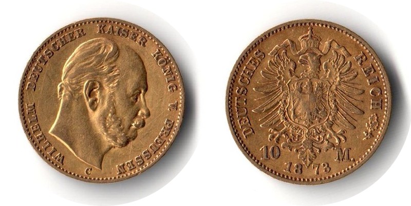 Preussen, Königreich MM-Frankfurt Feingewicht: 3,58g Gold 10 Mark 1873 sehr schön
