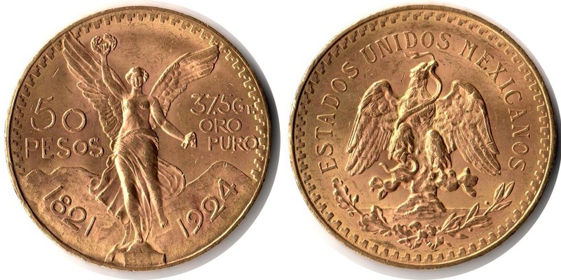 Mexiko MM-Frankfurt Feingewicht: 37,50g Gold 50 Pesos 1924 sehr schön/vorzüglich