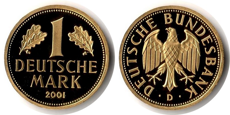 Deutschland MM-Frankfurt Feingewicht: 12g Gold 1 Mark (Goldmark 'D') 2001 stg