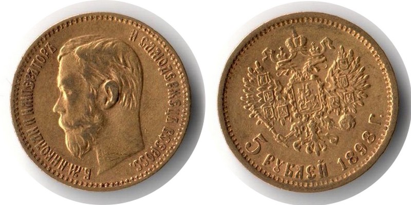 Russland MM-Frankfurt Feingewicht: 3,87g Gold 5 Rubel 1898 sehr schön