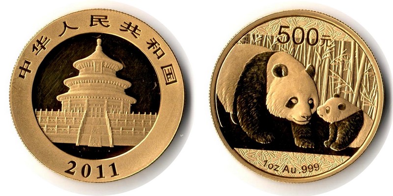 China MM-Frankfurt Feingewicht: 31,1g Gold 500 Yuan 2011 vorzüglich