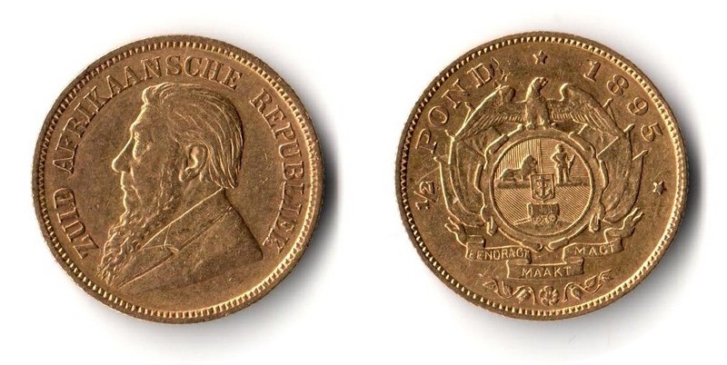 Süd Afrika MM-Frankfurt Feingewicht: 3,66g Gold 1/2 Pfund 1895 sehr schön