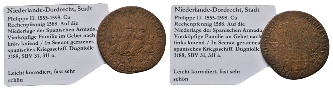  Niederlande-Dordrecht, Cu Rechenpfennig 1588   