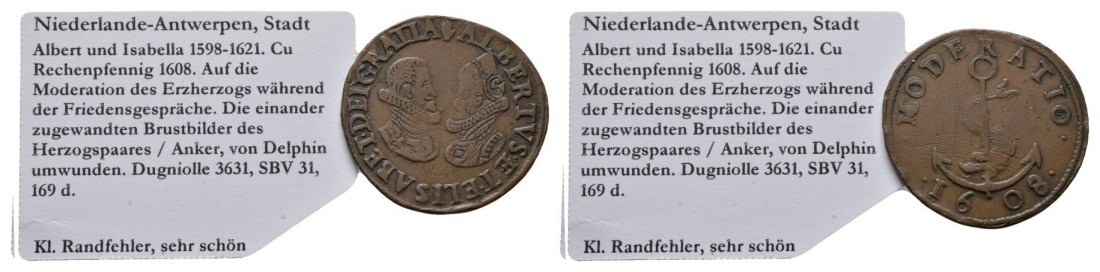  Niederlande-Antwerpen, Cu Rechenpfennig 1608   