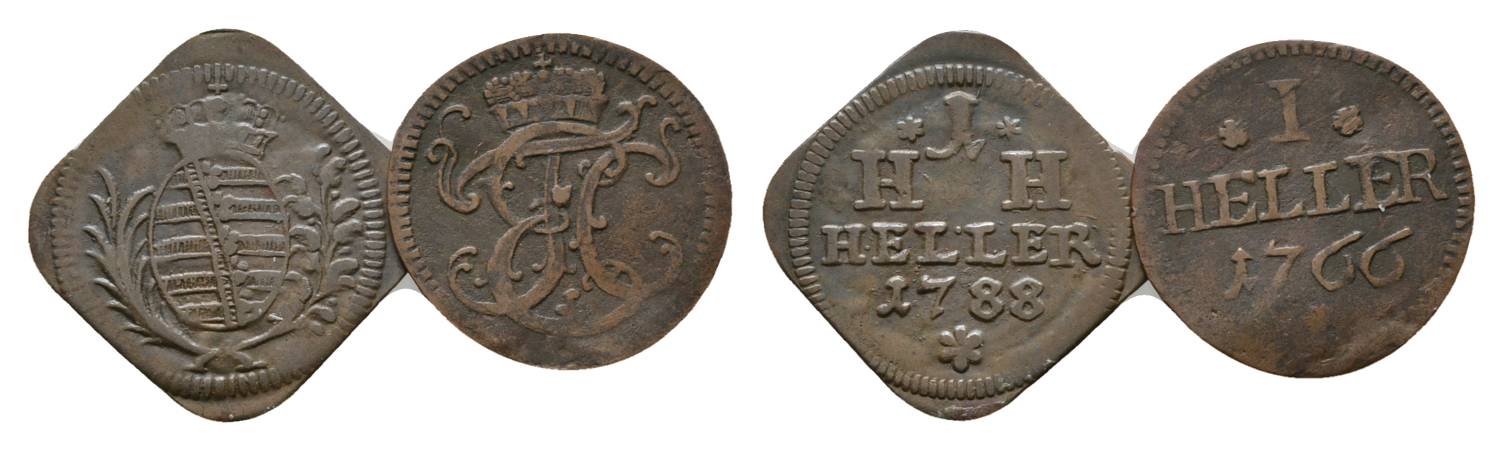  Altdeutschland, 2 Kleinmünzen 1788/1766   