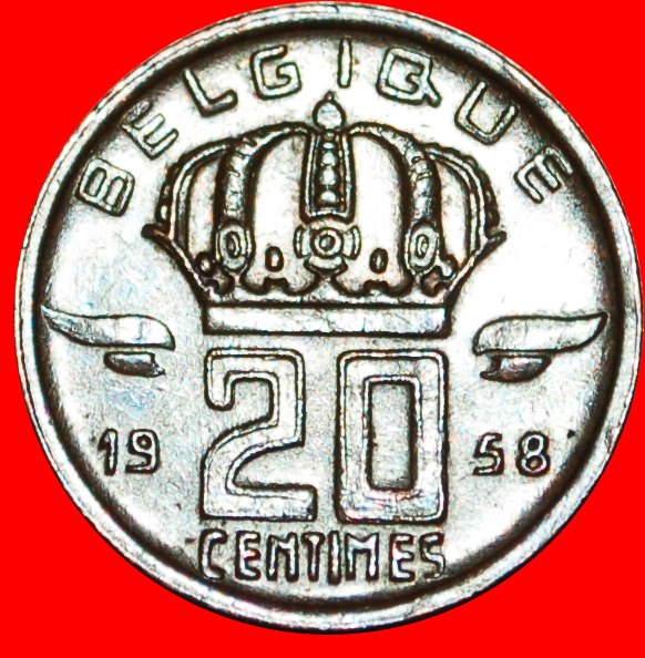  √ FRENCH LEGEND: BELGIUM ★ 20 CENTIMES 1958!   