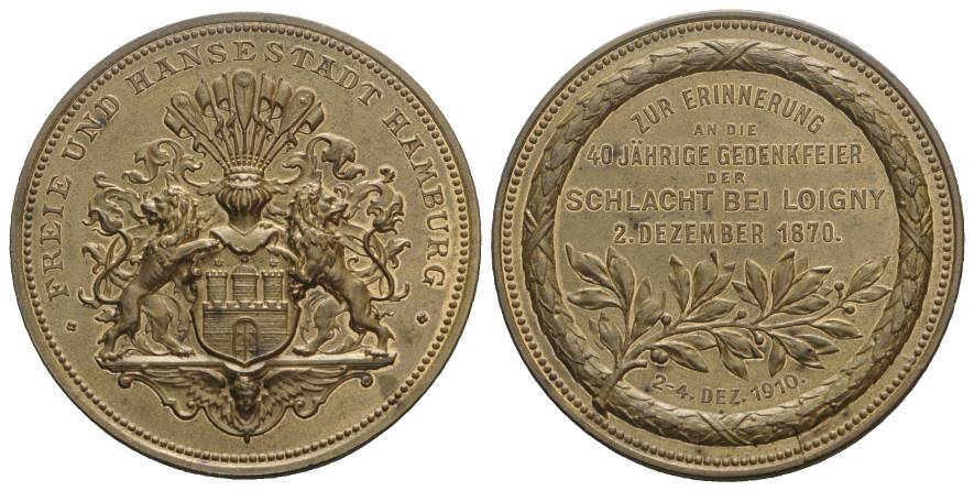  Hamburg, Bronzemedaille, 1910; 34,56 g, Ø 42,74 mm   