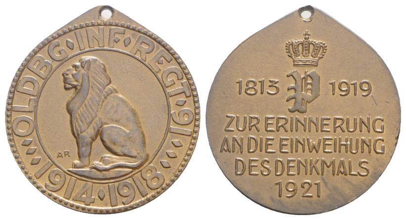  Oldenburg, Bronzemedaille, 1921; 14,70 g, Ø 32,72 mm   