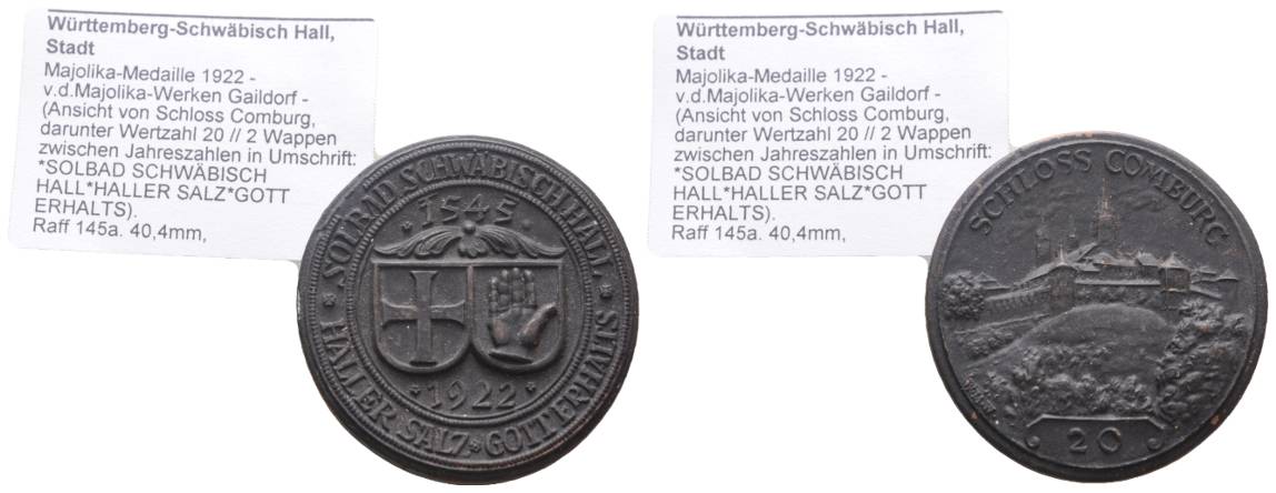  Württemberg, Majolika-Medaille 1922; 13,04 g, Ø 40,37 mm   
