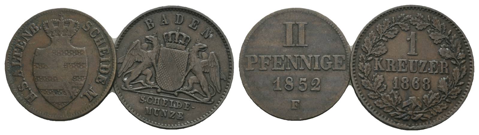  Altdeutschland, 2 Kleinmünzen 1852/1868   