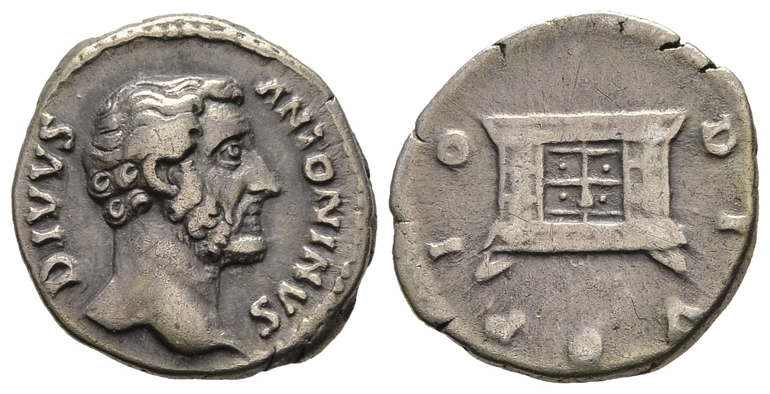 PEUS 8644 Kaiserliche Prägung Rom. Marcus Aurelius für Divus Antoninus Pius Denar 161 Feine Tönung Sehr schön