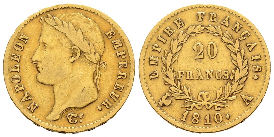 PEUS 8645 Frankreich 5,81 g Feingold. Napoleon I. (1804 - 1814) 20 Francs GOLD 1810 A Kratzer, Sehr schön