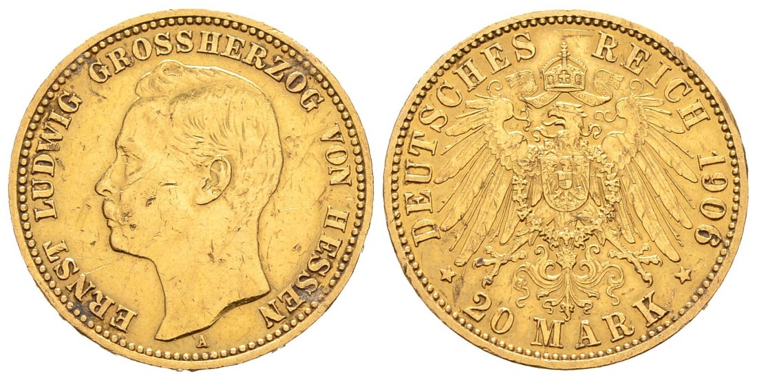 PEUS 8653 Hessen - Kaiserreich 7,17 g Feingold. Ernst Ludwig ( 1892 - 1918) 20 Mark GOLD 1906 A Berlin Kratzer, Sehr schön