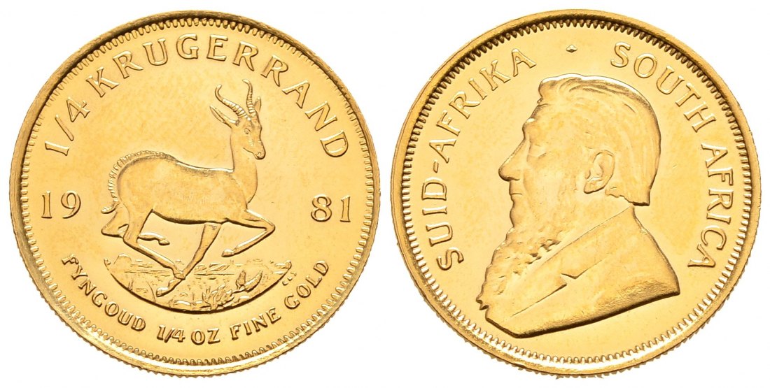 PEUS 8667 Süd-Afrika 7,78 g Feingold 1/4 Krügerrand GOLD 1/4 Unze 1981 Kl. Kratzer, Vorzüglich +