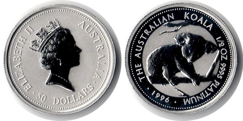 Australien MM-Frankfurt Feingewicht: 15,5g Platinum 50 Dollars (Koala) 1996 stempelglanz