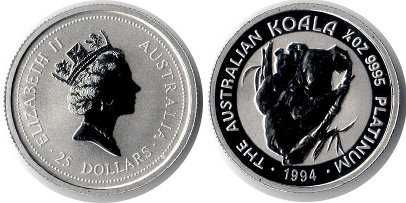 Australien MM-Frankfurt Feingewicht: 7,78g Platinum 25 Dollars (Koala) 1994 stempelglanz