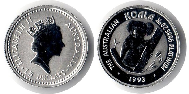 Australien MM-Frankfurt Feingewicht: 3,11g Platinum 15 Dollars (Koala) 1993 stempelglanz
