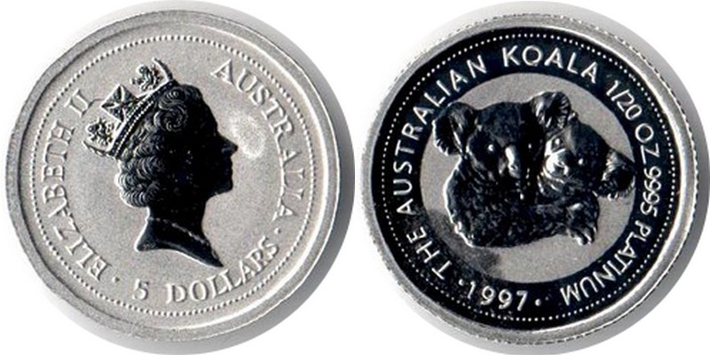 Australien MM-Frankfurt Feingewicht: 1,55g Platinum 5 Dollars (Koala) 1993 stempelglanz