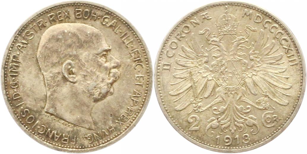  8834 Österreich  Silber 2 Kronen 1913   