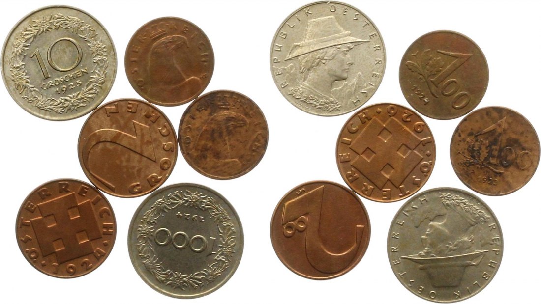  8844 Österreich 6 Kleinmünzen aus den 1920 ern   