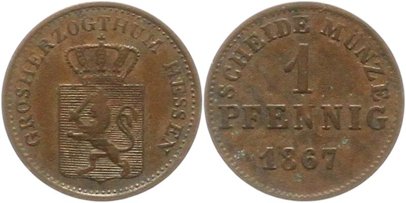  8899 Hessen Kassel 1 Pfennig 1867   
