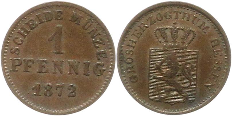  8900 Hessen Kassel 1 Pfennig 1872   