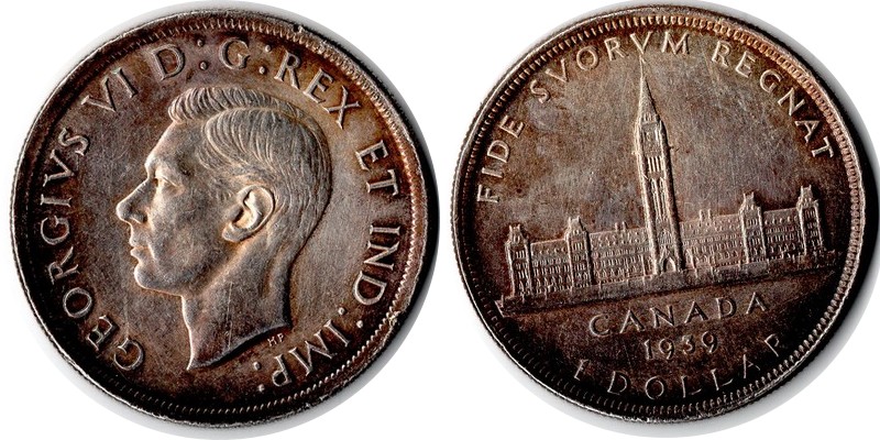  Kanada  1 Dollar 1939 FM-Frankfurt Feingewicht: 18,66g Silber sehr schön   
