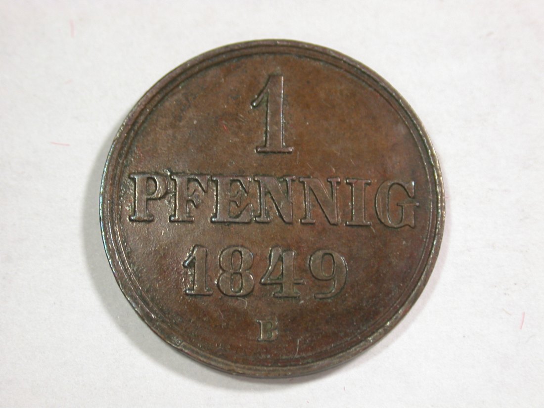 B25 Hannover 1 Pfennig 1849 B in vz-st  Originalbilder   