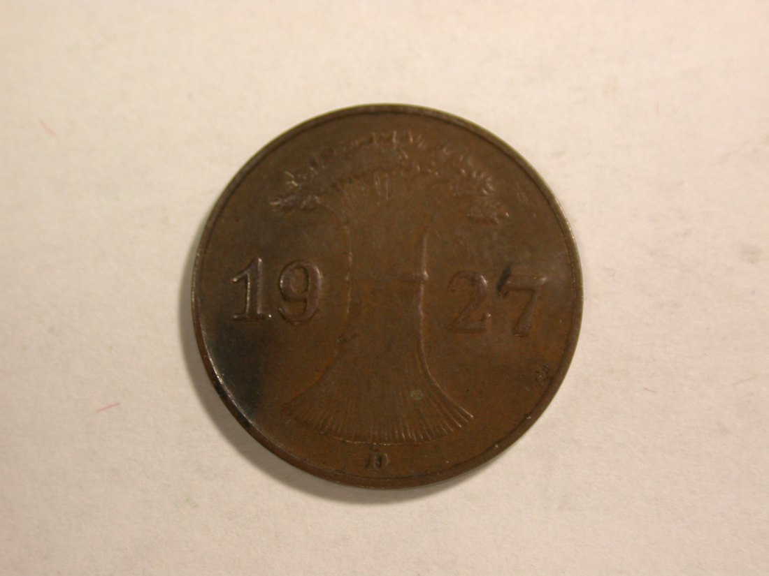  B25 Weimar 1 Reichs Pfennig 1927 D in ss+ Originalbilder   