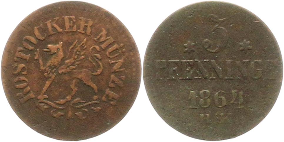  8903 Rostock 3 Pfennig 1864   
