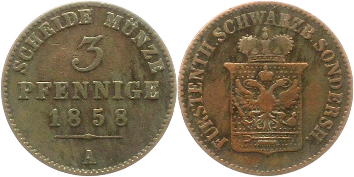  8919 Schwarzburg Sondershausen 3 Pfennig 1858   