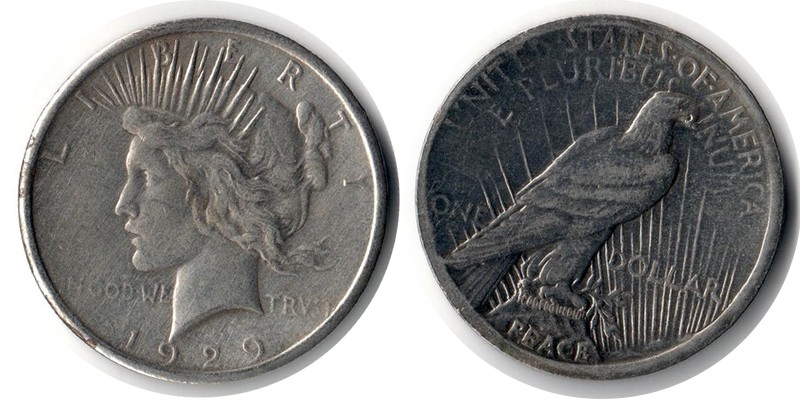  USA  1 Dollar (Peace Dollar) 1929  FM-Frankfurt Feingewicht: 24,06g Silber sehr schön   