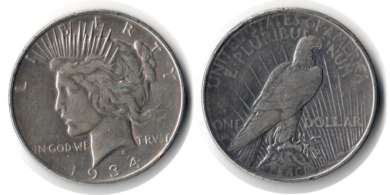  USA  1 Dollar(Peace Dollar) 1934  FM-Frankfurt Feingewicht: 24,06g Silber sehr schön   