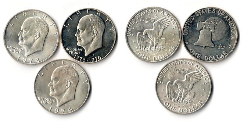  USA  3x 1 Dollar(Eisenhower) ver. Jgg.  FM-Frankfurt Feingewicht: 29,15g Silber ss/vorzüglich   