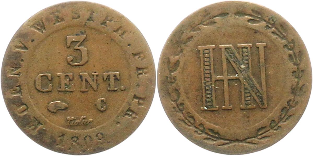  8950 Königreich Westfalen 3 Cent 1809   